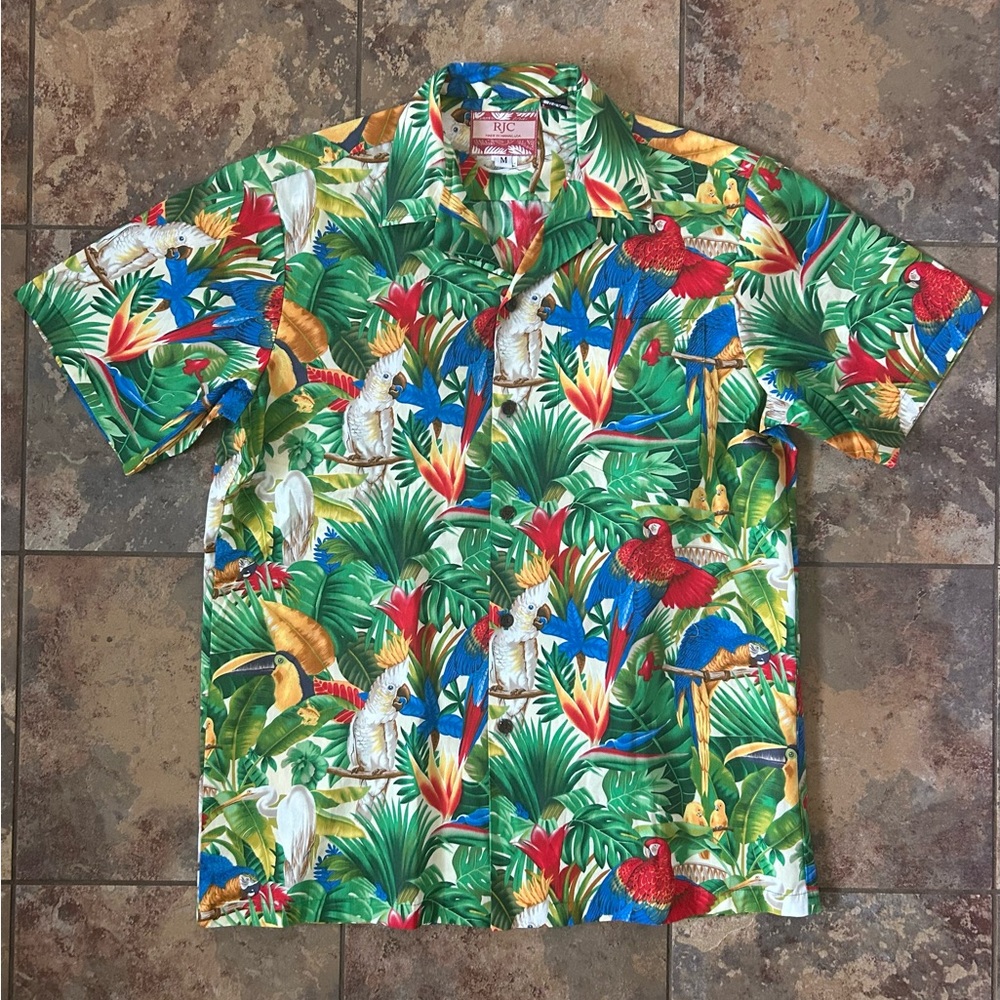 Amazing RJC Hawaiian shirt sz M/L men’s MINT parrots Made in Hawaii